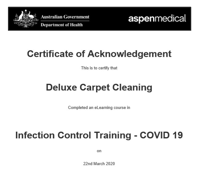 Infection Control Cleaning for Covid-19 Acknowledgmenet Certificate